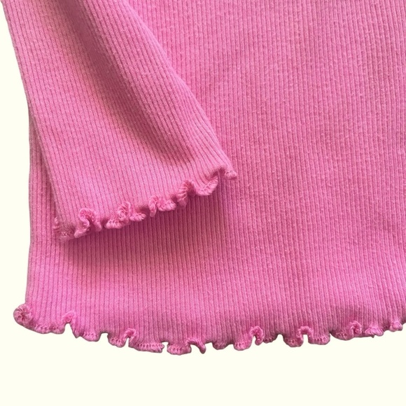 Garanimal tight knit ribbed texture top pink lettuce trim wrist hem Girls 12 Mo - Picture 5 of 7
